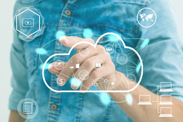 Poster - Cloud technology icon for online shopping global business concept.