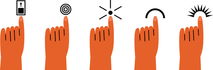 Leinwandbilder - finger point out on different signs. hands indicate slider, click, turn knob and press. modern simpl