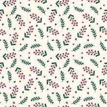 Holly Leaf Pattern Background With Red And Green Colored. Christmas Wallpaper.