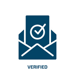 Poster - verified vector icon. verified, correct, check filled icons from flat email concept. Isolated black glyph icon, vector illustration symbol element for web design and mobile apps