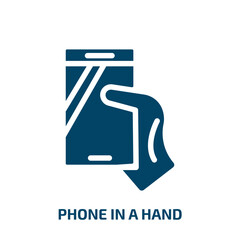 Poster - phone in a hand vector icon. phone in a hand, hand, phone filled icons from flat modern screen concept. Isolated black glyph icon, vector illustration symbol element for web design and mobile apps