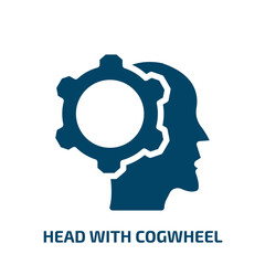 Poster - head with cogwheel vector icon. head with cogwheel, cogwheel, head filled icons from flat computer and media concept. Isolated black glyph icon, vector illustration symbol element for web design and