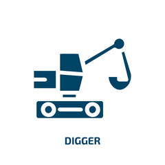 Poster - digger vector icon. digger, industry, excavator filled icons from flat work tools concept. Isolated black glyph icon, vector illustration symbol element for web design and mobile apps