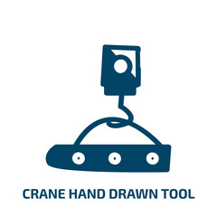 Poster - crane hand drawn tool vector icon. crane hand drawn tool, crane, equipment filled icons from flat hand drawn construction concept. Isolated black glyph icon, vector illustration symbol element for web