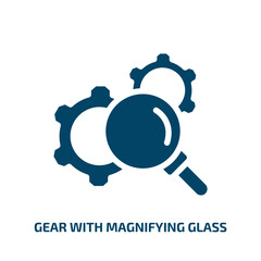 Poster - gear with magnifying glass vector icon. gear with magnifying glass, gear, search filled icons from flat marketing and seo concept. Isolated black glyph icon, vector illustration symbol element for web