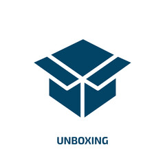 Poster - unboxing vector icon. unboxing, container, box filled icons from flat marketing and e commerce collection concept. Isolated black glyph icon, vector illustration symbol element for web design and