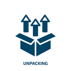 Poster - unpacking vector icon. unpacking, box, cardboard filled icons from flat logistic delivery concept. Isolated black glyph icon, vector illustration symbol element for web design and mobile apps