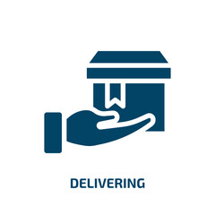 Poster - delivering vector icon. delivering, deliver, shipping filled icons from flat shipping and delivery concept. Isolated black glyph icon, vector illustration symbol element for web design and mobile apps