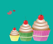 Three Cherry 3d Cupcakes Poster Invitation