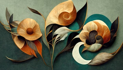 Elegant floral background in Art Nouveau style. Retro decorative flower design. 3D illustration