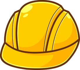 Cartoon Yellow Construction Helmet. Hand Drawn Illustration Isolated On Transparent Background