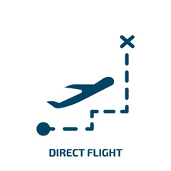 Wall Mural - direct flight vector icon. direct flight, flight, direction filled icons from flat airport concept. Isolated black glyph icon, vector illustration symbol element for web design and mobile apps