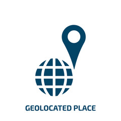 Poster - geolocated place vector icon. geolocated place, point, pin filled icons from flat holidays concept. Isolated black glyph icon, vector illustration symbol element for web design and mobile apps