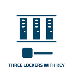 Poster - three lockers with key vector icon. three lockers with key, padlock, locker filled icons from flat airport and travel concept. Isolated black glyph icon, vector illustration symbol element for web