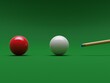 © subdivision - 3d rendered snooker ball with cue Isolated on green