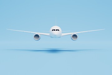 flights around the world by plane. white plane on a blue background. 3d render