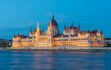 Hungarian Parliament Building Blue Hour Lights