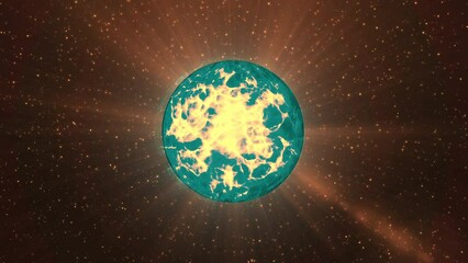Poster - A bright blue ball with fire inside. Motion.Dark background with stars with animation that shimmers and burns with light inside.
