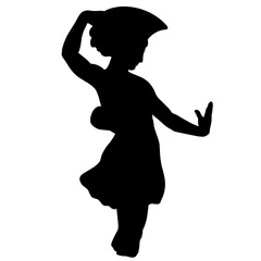 Vector illustration of antique statue of dancing girl. Black silhouette of ancient greek sculpture.