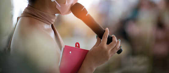 Wall Mural - microphone on stage, speaker, conference