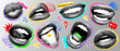 Halftone lips set with punk elements. Collage mouth for banner, graphic design, poster, illustration. Vector set of scream, kiss, smile, tongue, open mouth. Texture elements on transparent background.
