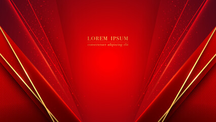 Wall Mural - luxury red background with gold line, red line stripe and shiny dots effect decoration. elegant styl