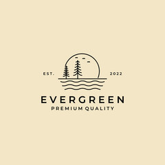 Wall Mural - evergreen green pine line art logo design template