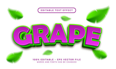 Poster - grape 3d text effect and editable text effect with leaf illustration