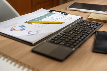 Poster - working desk at home before video conference online