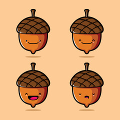 vector illustration of cute acorn emoji