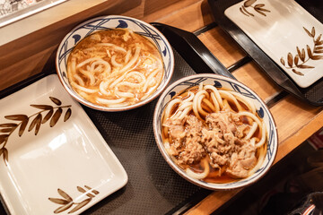 delicious udon menu served in a bowl on a tray at a japanese restaurant