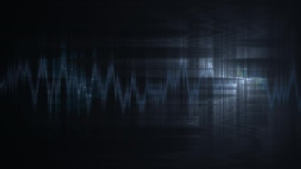 Wall Mural - Animated wave background. Futuristic mysterious flowing digital particles wave de-focus virtual reality abstract cyber space environment background.