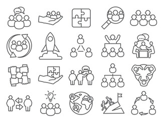 Wall Mural - Vector set of team work line icons set. Contains such Icons as Collaboration, Research, Meeting and more