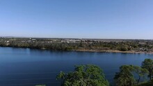 Aerial View Around The Beautiful Lake Natoma In California, USA Under A Blue Sky