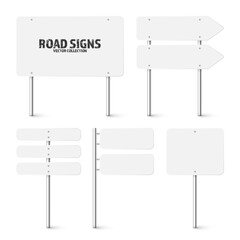 Wall Mural - various road, traffic signs. highway signboard on a chrome metal pole. blank white board with place 