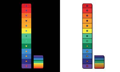 Letter L. Isolate symbol or icon or logo made up of different elements in different colors. Creative Letter L for ABC icons, logos, software, education or erudition, app interface, kids game