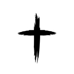 Poster - Hand drawn black grunge cross icon isolated on white background