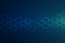 Digital Technology Background. Abstract Hexagons Background With Lines And Dots. Design For Science, Medicine Or Technology