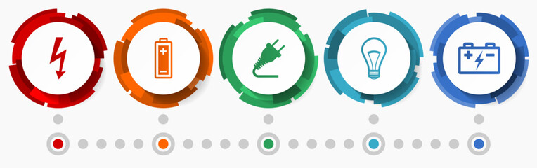 Poster - Power concept vector icon set, electricity modern design infographic template, technology colorful web buttons collection