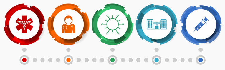 Fototapete - Medicine concept vector icon set, emergency infographic template, hospital colorful web buttons collection
