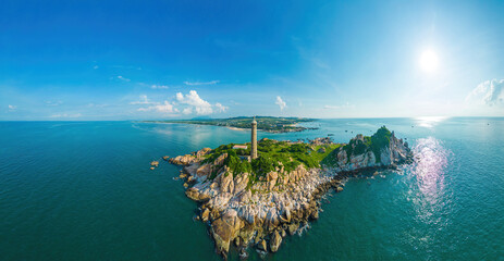 Panaroma of Ke Ga beach at Mui Ne, Phan Thiet, Binh Thuan, Vietnam. Ke Ga Cape or lighthouse is the most favourite destination for visitors to La Gi, Binh Thuan Province. Travel concept.