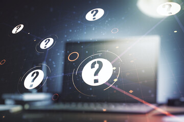 Aufkleber - Creative abstract question mark hologram on modern computer background, future technology concept. Multi exposure