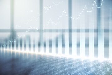 Poster - Double exposure of virtual creative financial diagram on empty room interior background, banking and accounting concept