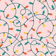 © Veronica - Christmas lights seamless pattern. Cute flat light bulbs on a string in retro print for Xmas wrapping paper, backgrounds. Traditional party decoration for New Year celebration.