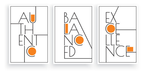 authentic balanced excellence, vector. wording design, lettering. three pieces scandinavian minimali