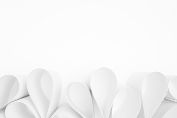 Poster - Playful white drops shapes of paper as horizontal border with copy space for text  in monochrome elegant minimalist style as soft light bright abstract geometric background, top view.
