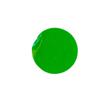 Adhesive Paper Sticker Label Green Circle Pattern With A Folded Edges Isolated On White Background , Clipping Path