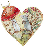 Fototapeta  - Forest Heart. Mouse and fly agaric mushroom. Little scene. Watercolor hand drawing illustration