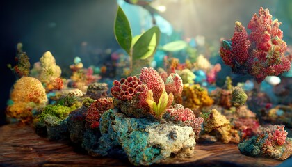 Poster - Underwater landscape of a sea reef. Blue lagoon world or aquarium.