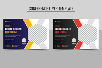 Wall Mural - Horizontal corporate business conference flyer template design bundle. Conference banner and invitation banner template design. Annual corporate business workshop, meeting & training promotion poster.